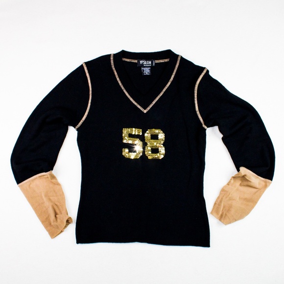 Black and Gold V-Neck Sweater Jersey - Picture 1 of 4